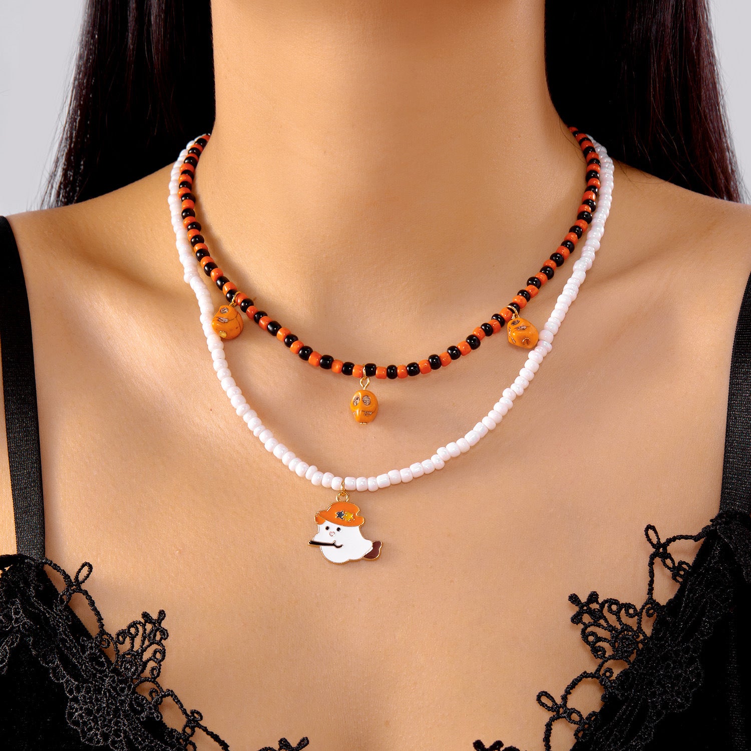Wholesale  Stacking Necklace Evil Style Ghost Skull Pendant Necklace